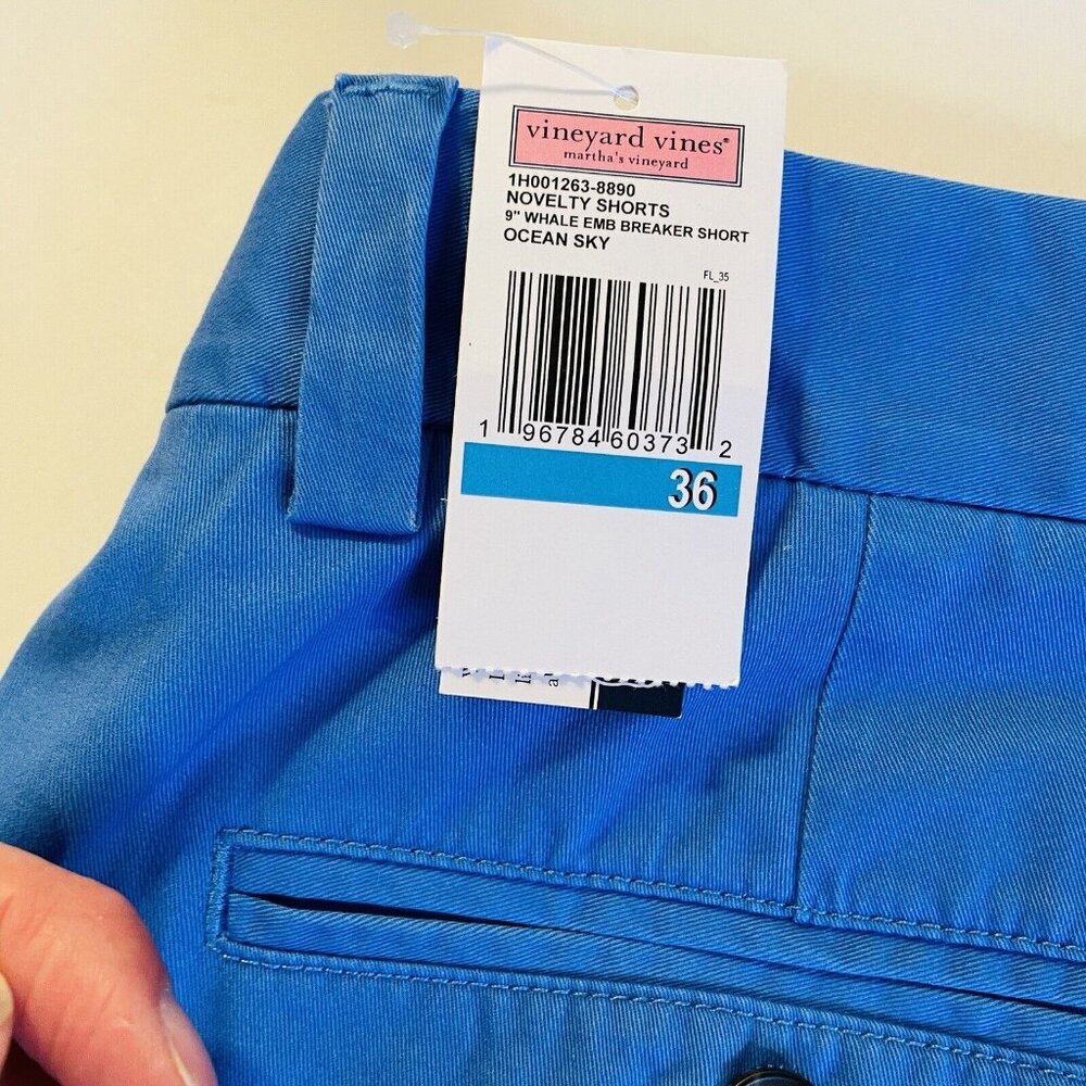 Vineyard Vines Shorts Men 36 Blue Breaker Chino Khaki Whale Cotton Nwt - Picture 4 of 6